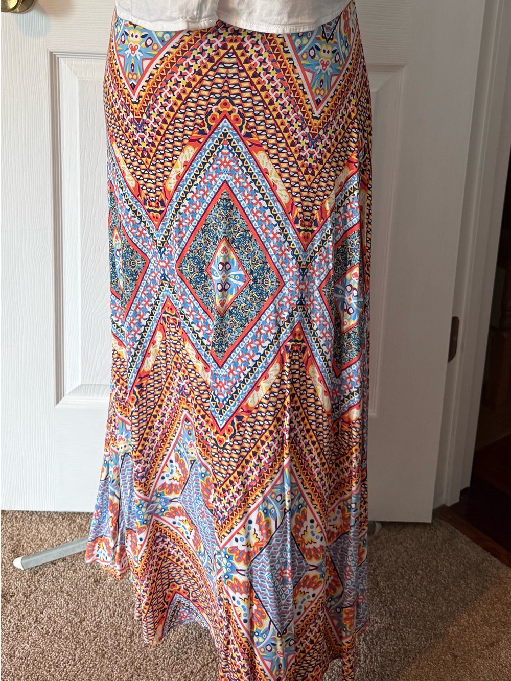 Renee C. Geometric Orange & Blue Maxi Skirt
